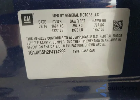 2015 Chevrolet Sonic Ls Auto z USA, uszkodzony, nr VIN 1G1JA5SH2F4114299